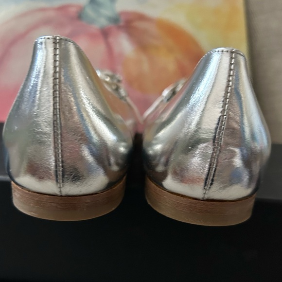 New Frances Valentine Shoes Silver Rhinestones Metallic Flats Leather Josephine - Picture 6 of 9